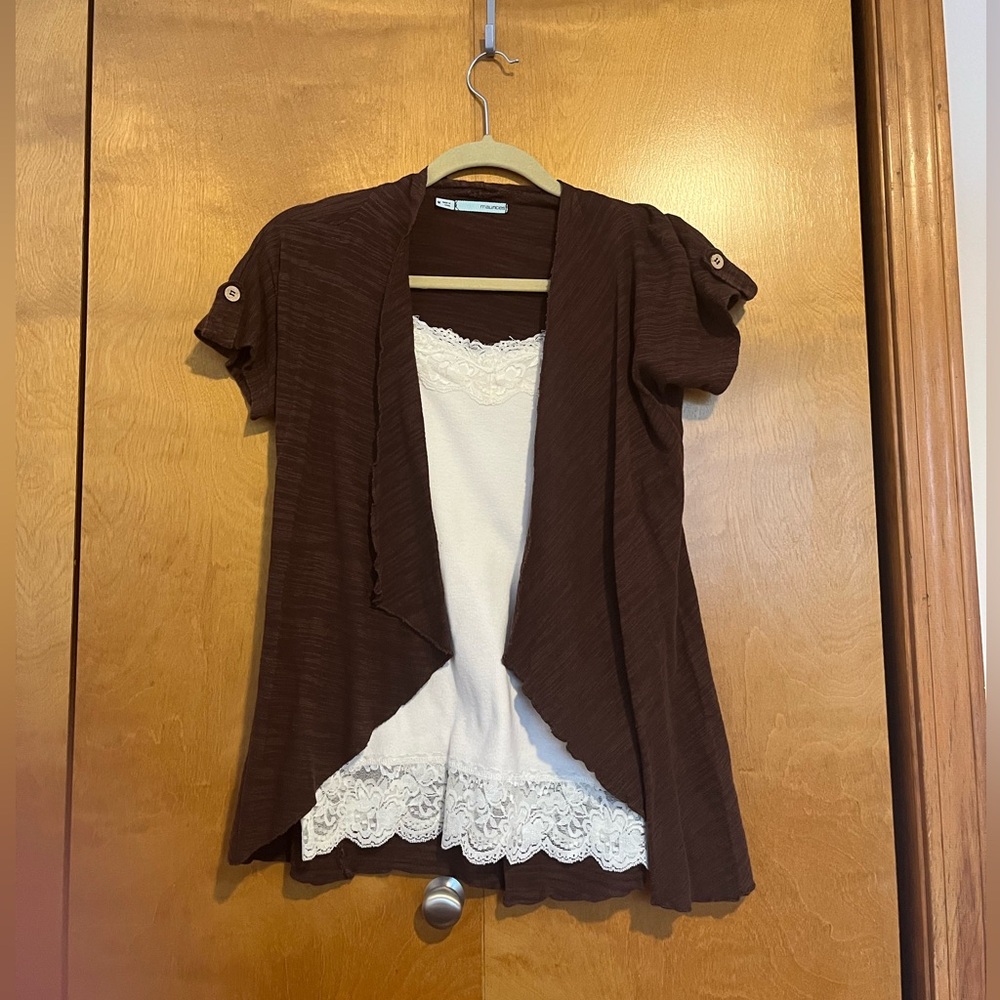 Maurices Y2K Cami Layering Set, Brown and Ivory Size M